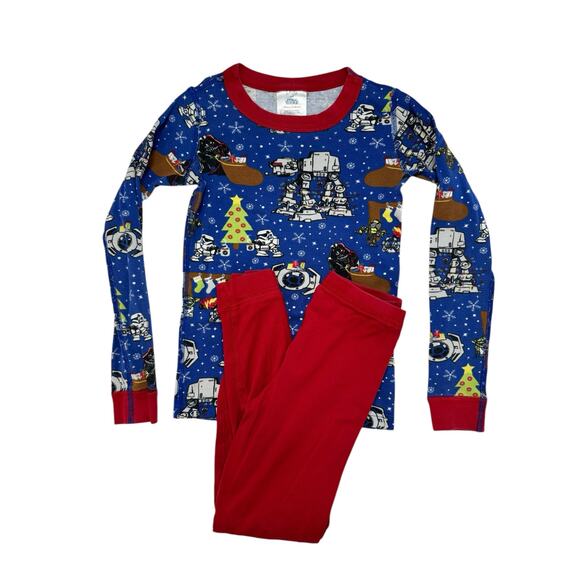 HANNA ANDERSSON PRIMARY Star Wars Holiday Long Johns Pajama Set 130 8 Blue Red - Picture 1 of 6